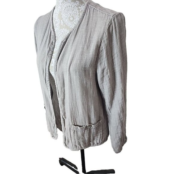 Tahari Jacket Linen Cotton Gauze Open Long Sleeve Pockets Women's Medium - Picture 2 of 9
